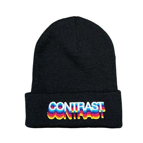 CONTRAST Logo Rainbow Overlapped Embroidered Unisex Black Beanie One Size EUC - Picture 1 of 3